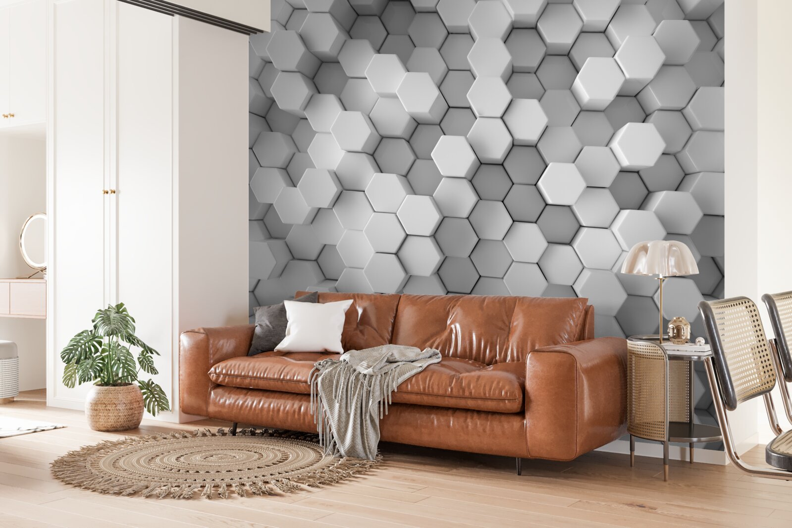 Fototapet hexagoane gri și albe presate în formă