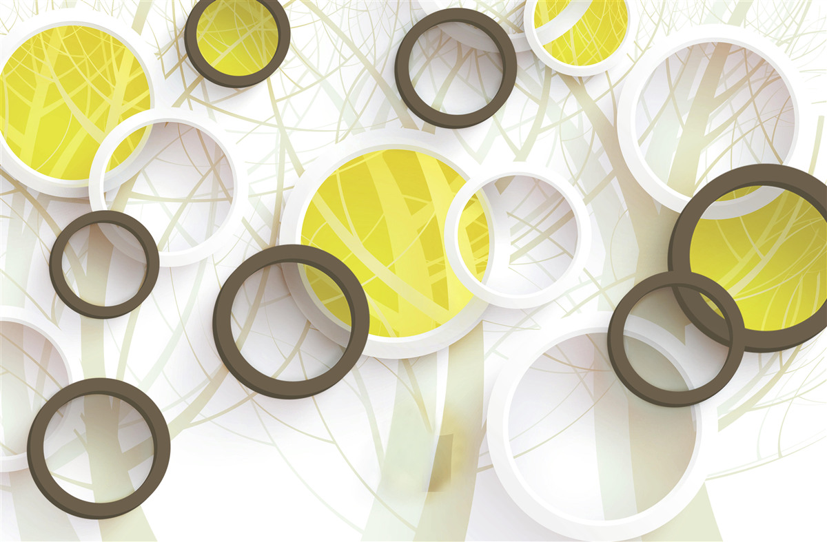 Fototapet roți în vedere stereoscopică, cu pădure în fundal