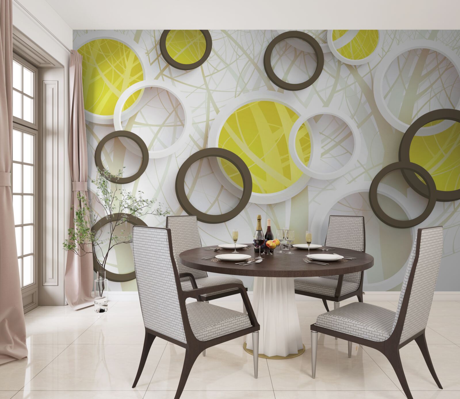 Fototapet roți în vedere stereoscopică, cu pădure în fundal