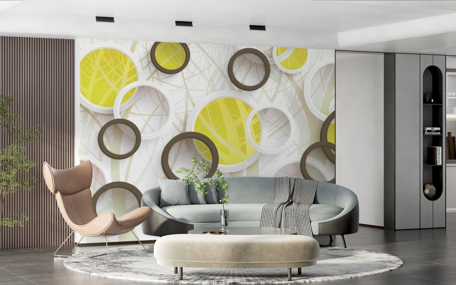 Fototapet roți în vedere stereoscopică, cu pădure în fundal