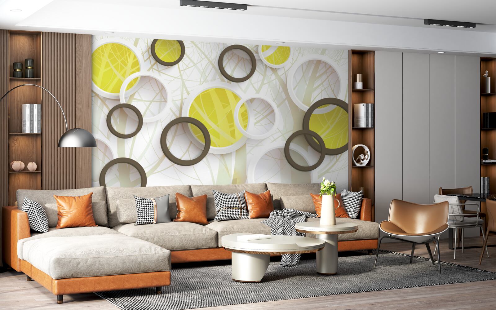 Fototapet roți în vedere stereoscopică, cu pădure în fundal