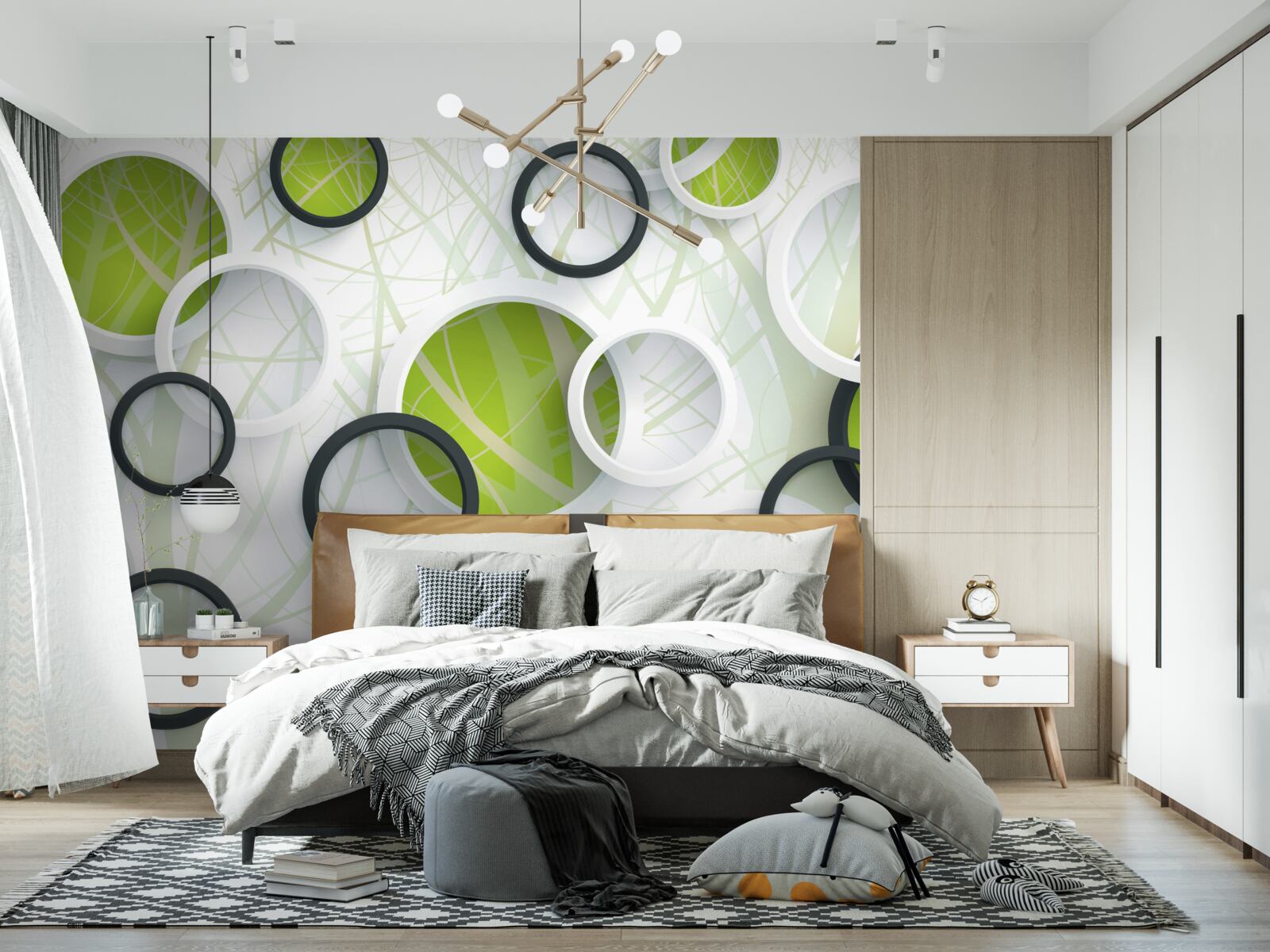 Fototapet pădure densă cu vegetație abundentă și cercuri 3d