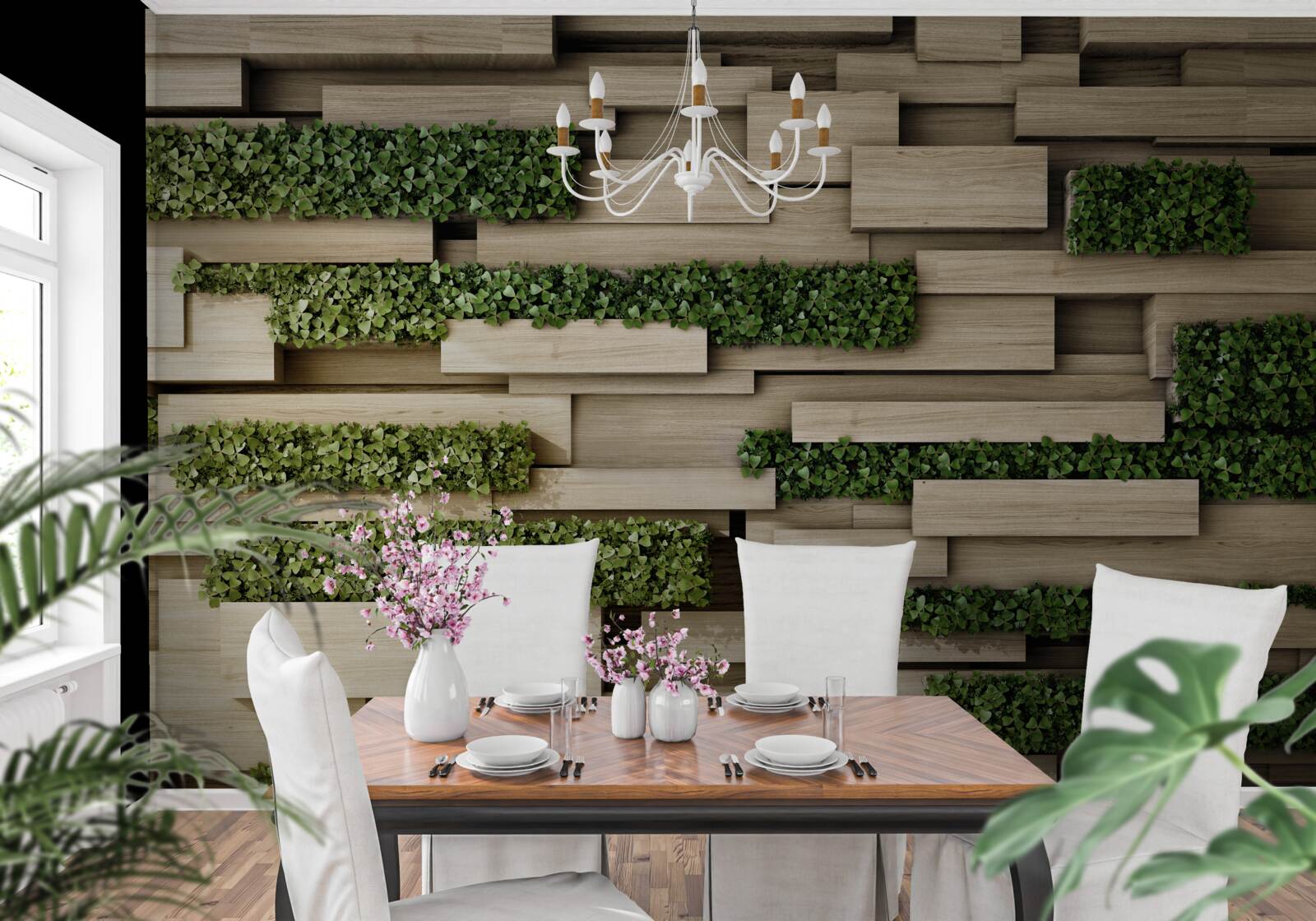 Fototapet plante verzi pe un perete de piatră