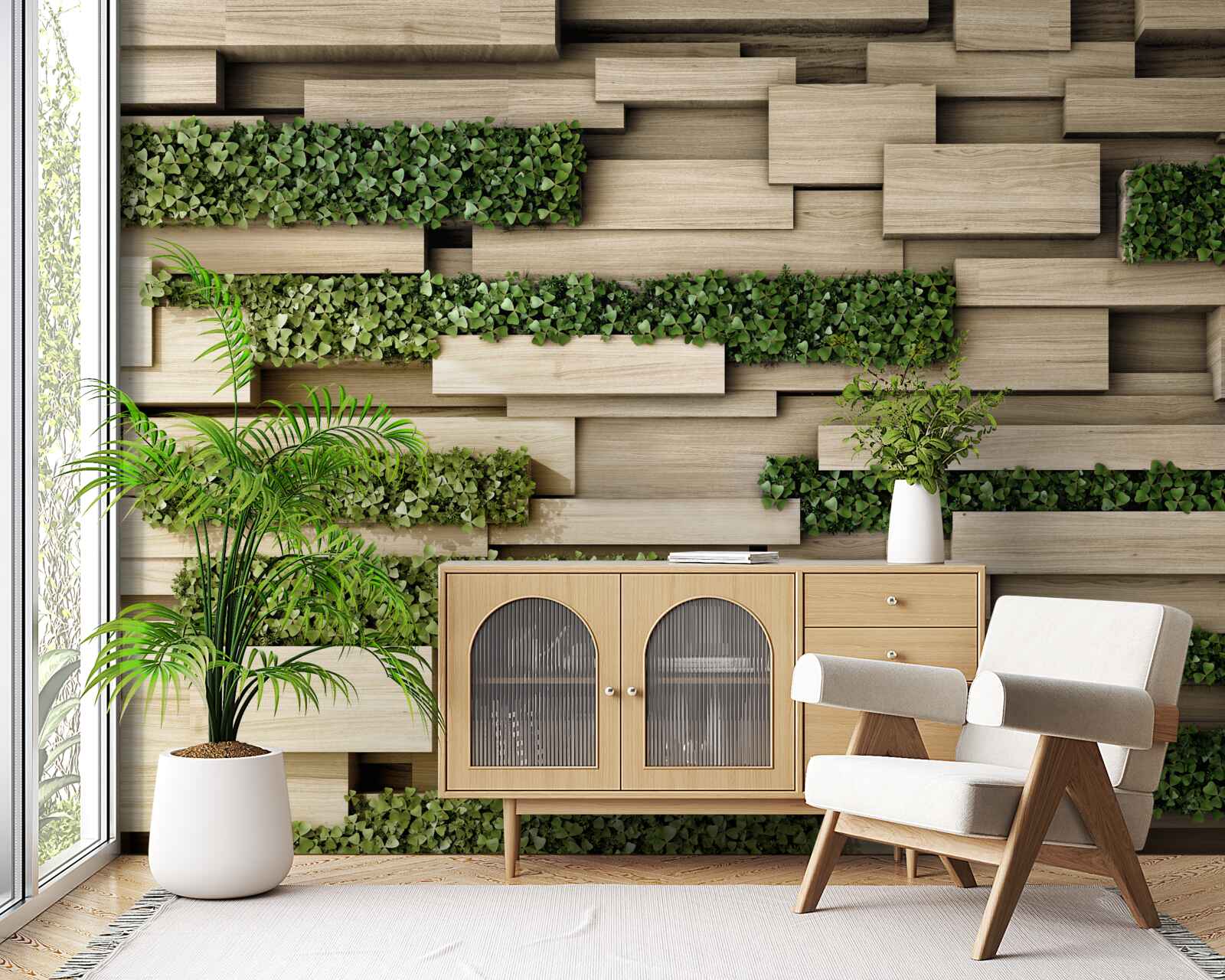 Fototapet plante verzi pe un perete de piatră