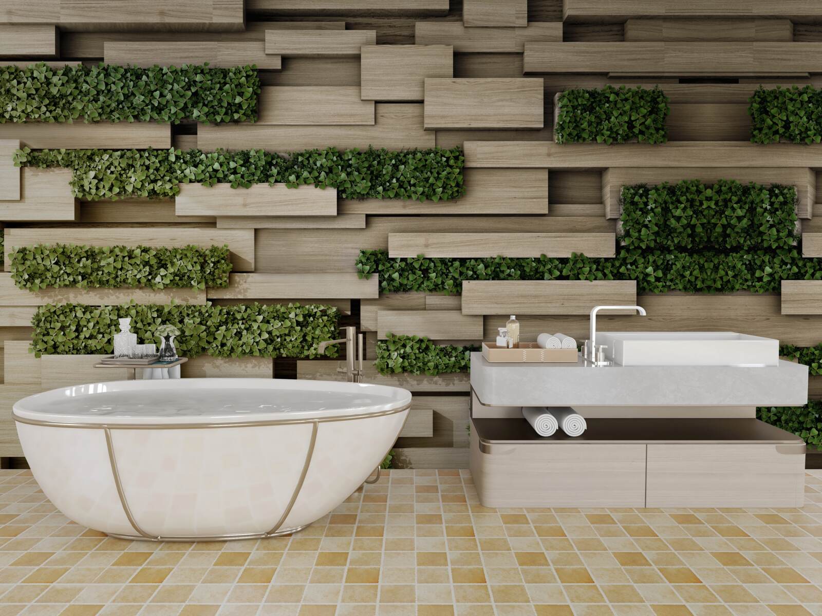 Fototapet plante verzi pe un perete de piatră