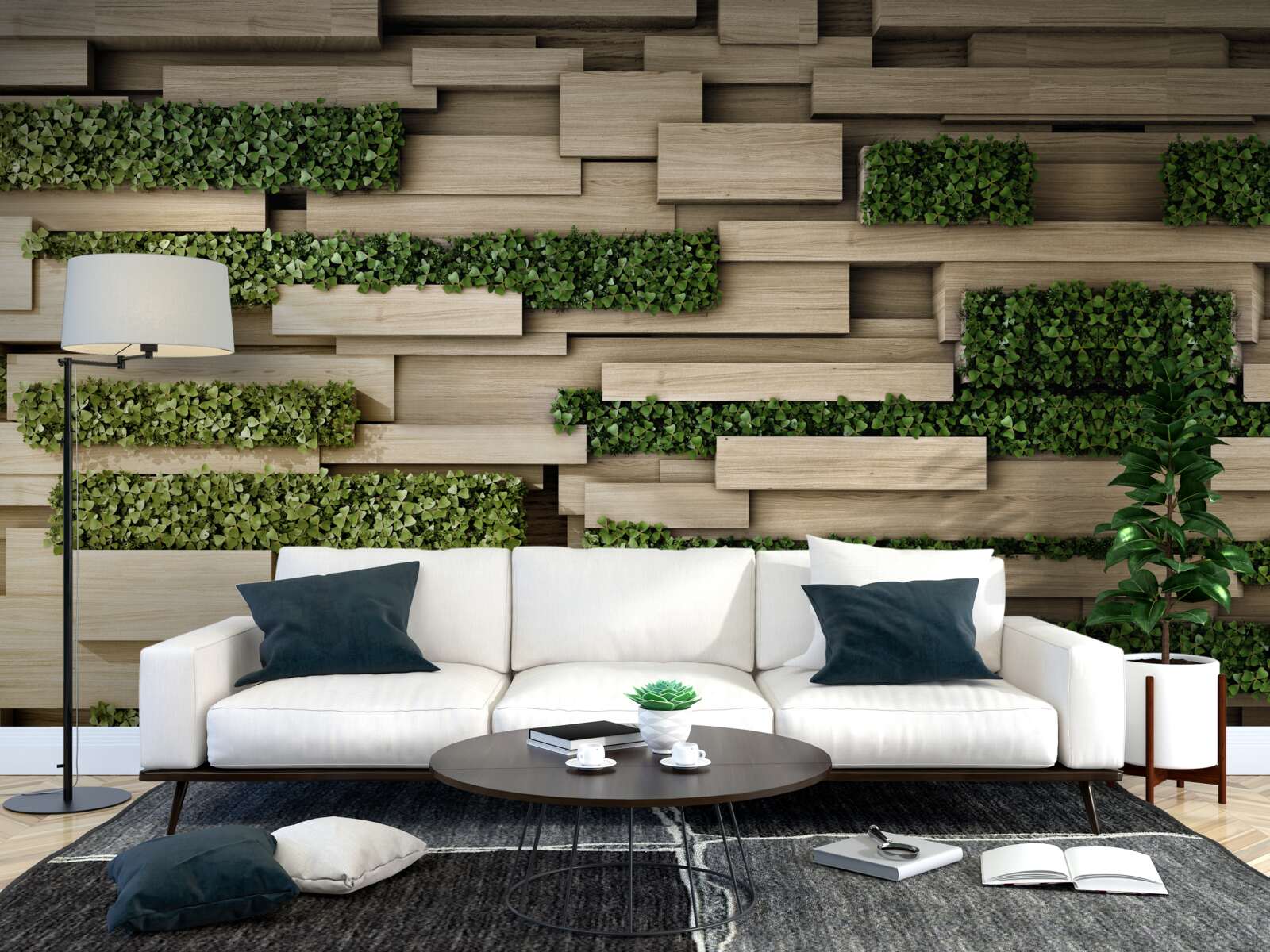 Fototapet plante verzi pe un perete de piatră