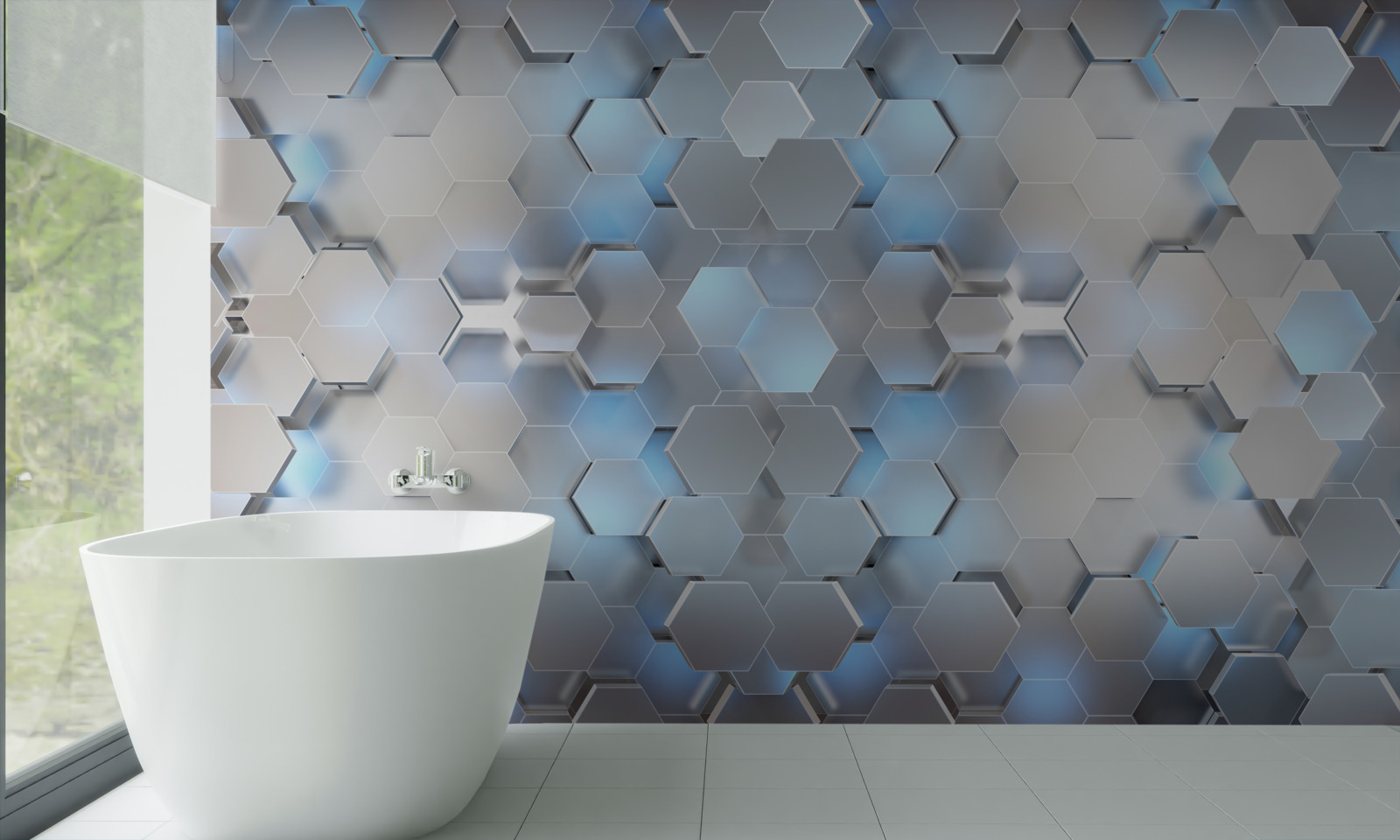 Fototapet perle albastre plutitoare pe un fundal gri