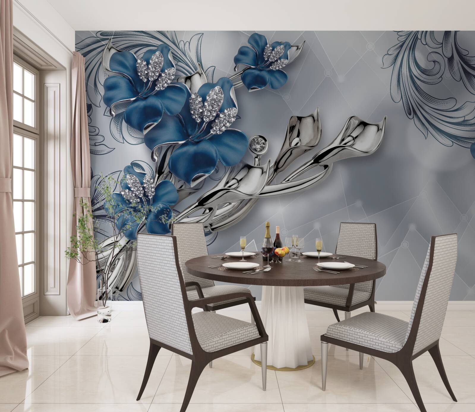 Fototapet crin albastru regal pe fundal argintiu