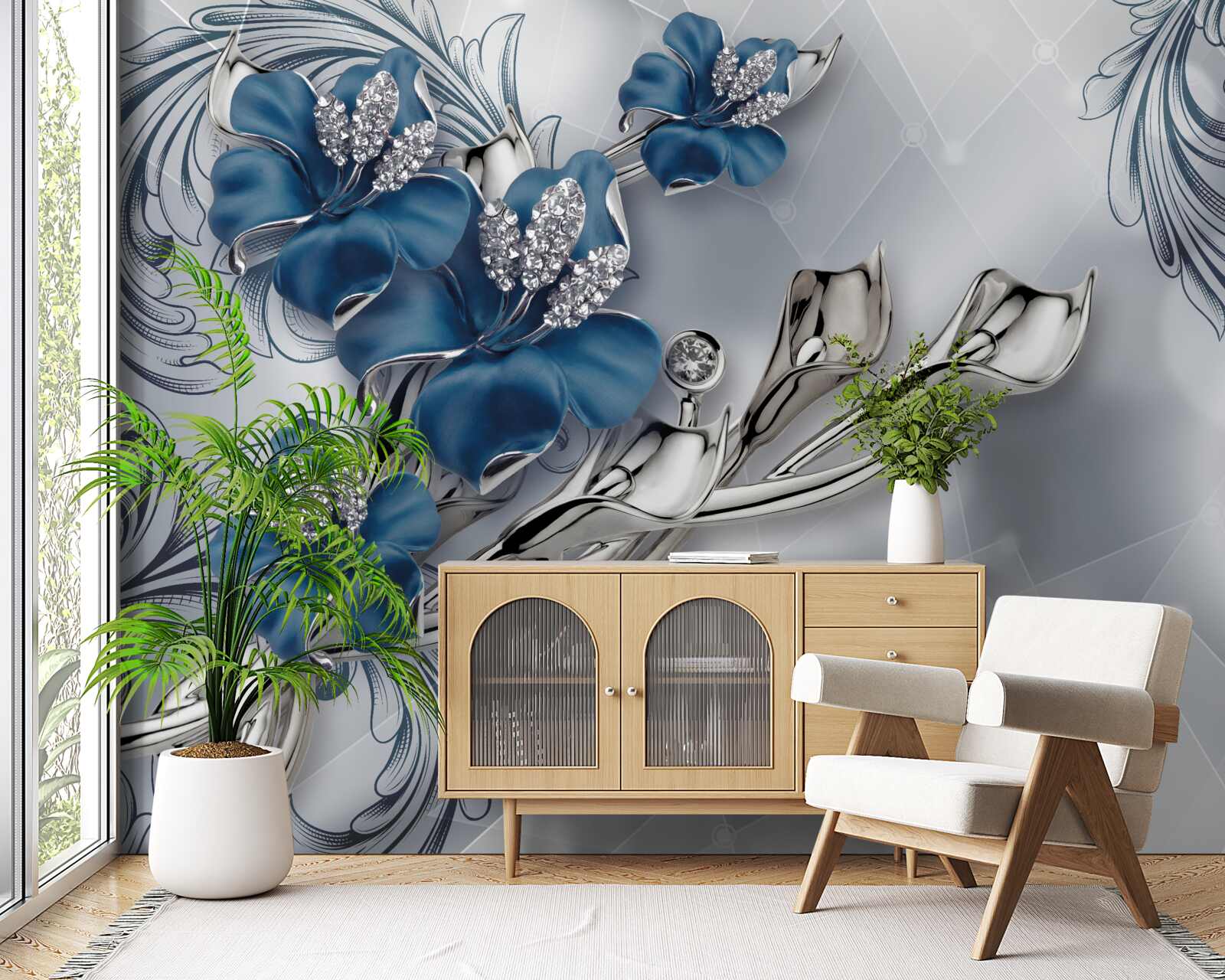 Fototapet crin albastru regal pe fundal argintiu