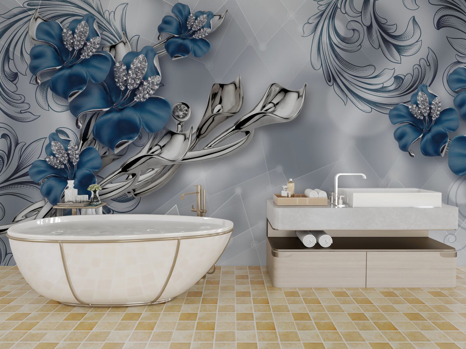 Fototapet crin albastru regal pe fundal argintiu