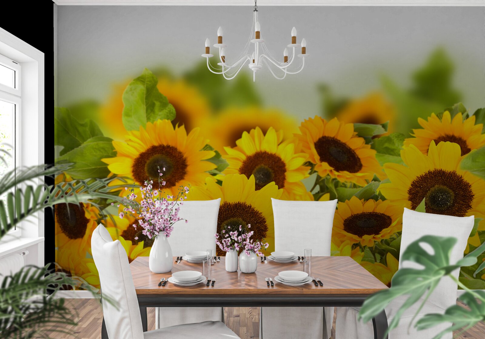 Fototapet un număr mare de floarea-soarelui aurii