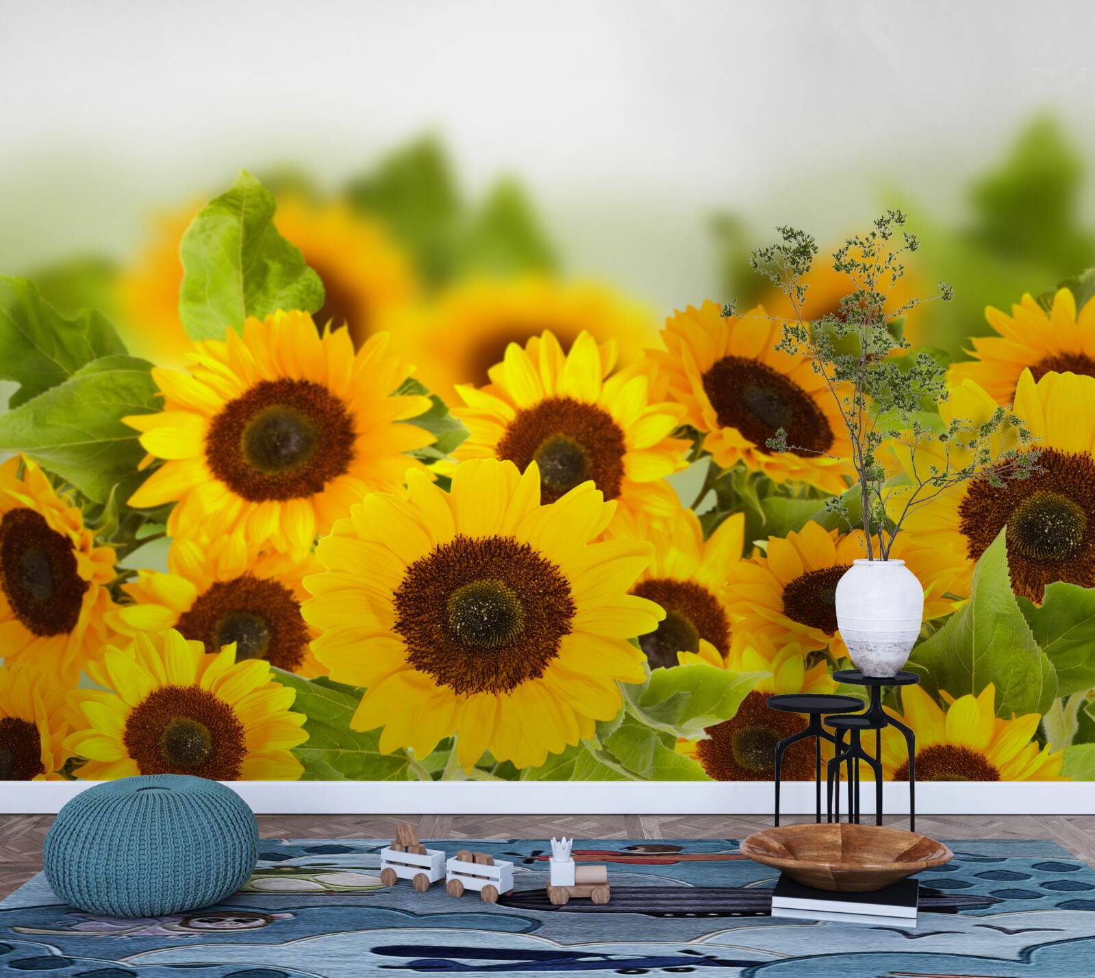 Fototapet un număr mare de floarea-soarelui aurii