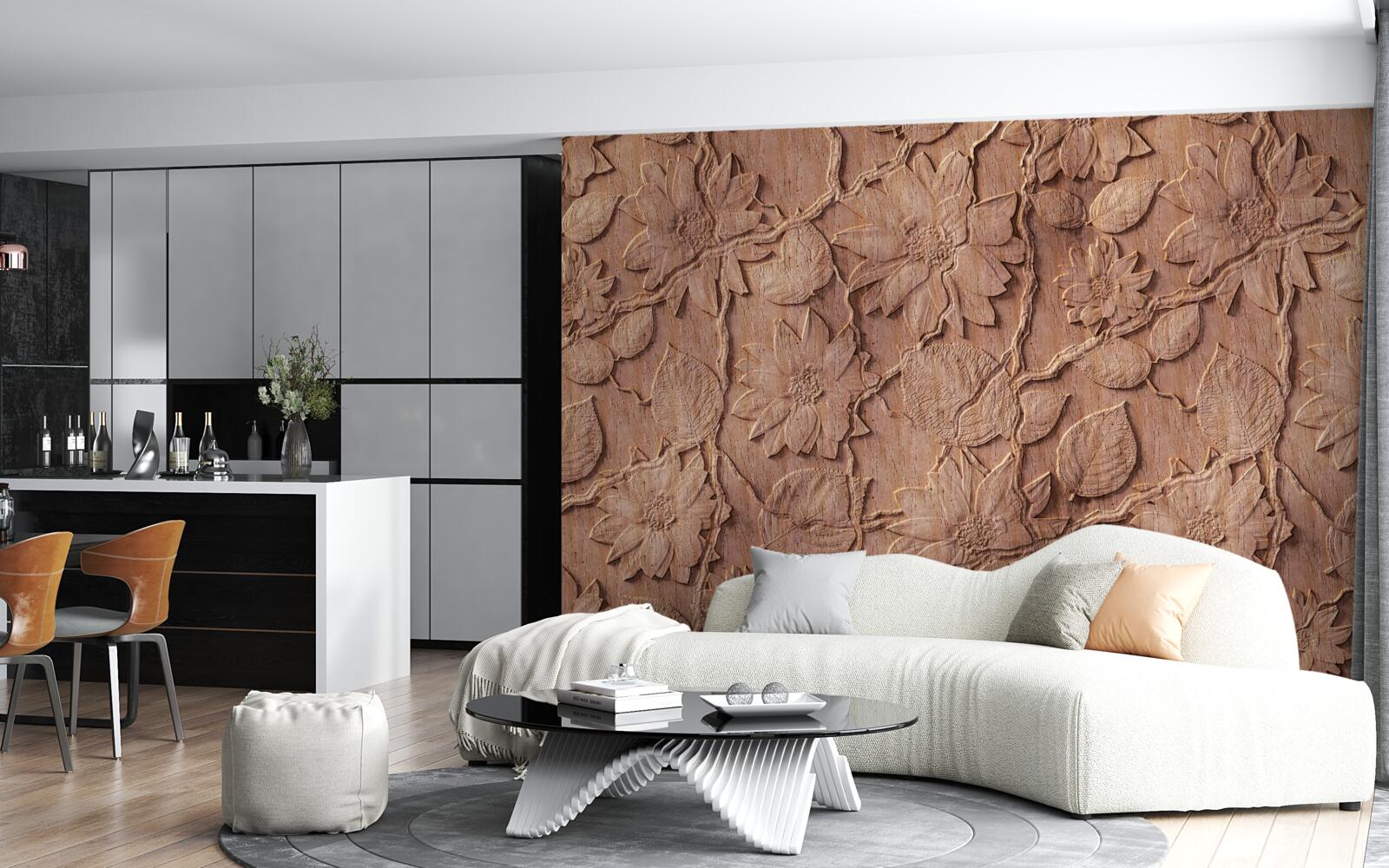 Fototapet flori ornamentale maro