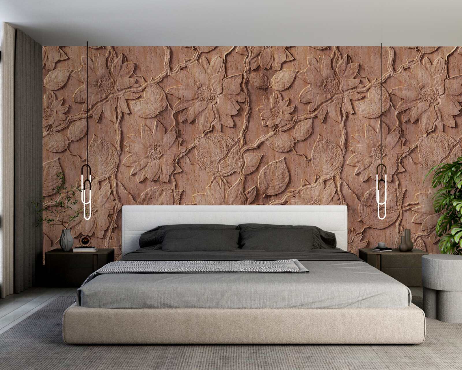 Fototapet flori ornamentale maro