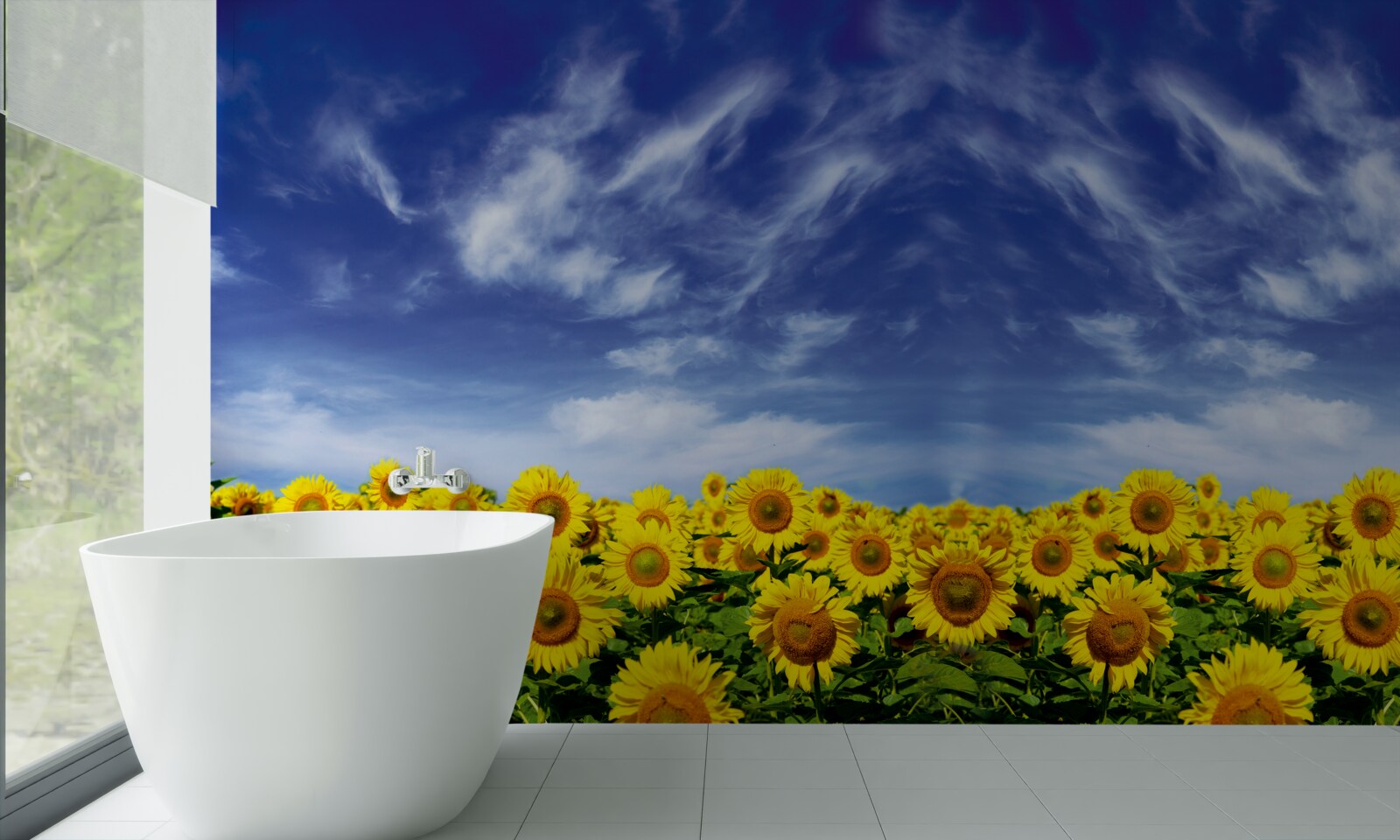 Fototapet cer albastru peste un câmp de floarea soarelui
