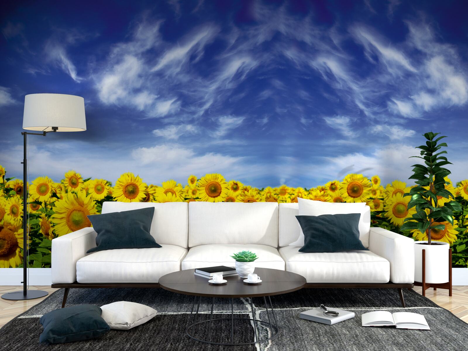 Fototapet cer albastru peste un câmp de floarea soarelui