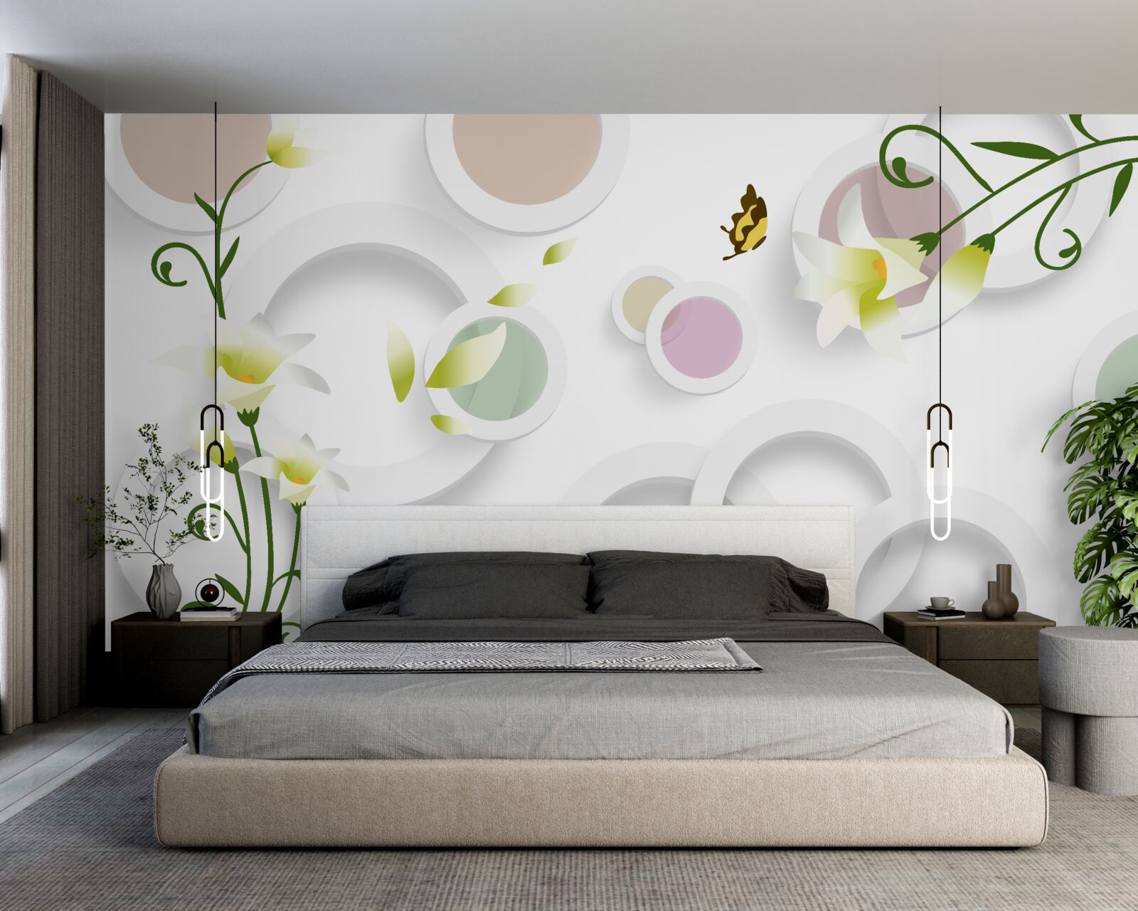 Fototapet ramurile sunt verzi, cu muguri galbeni și părți rotunjite