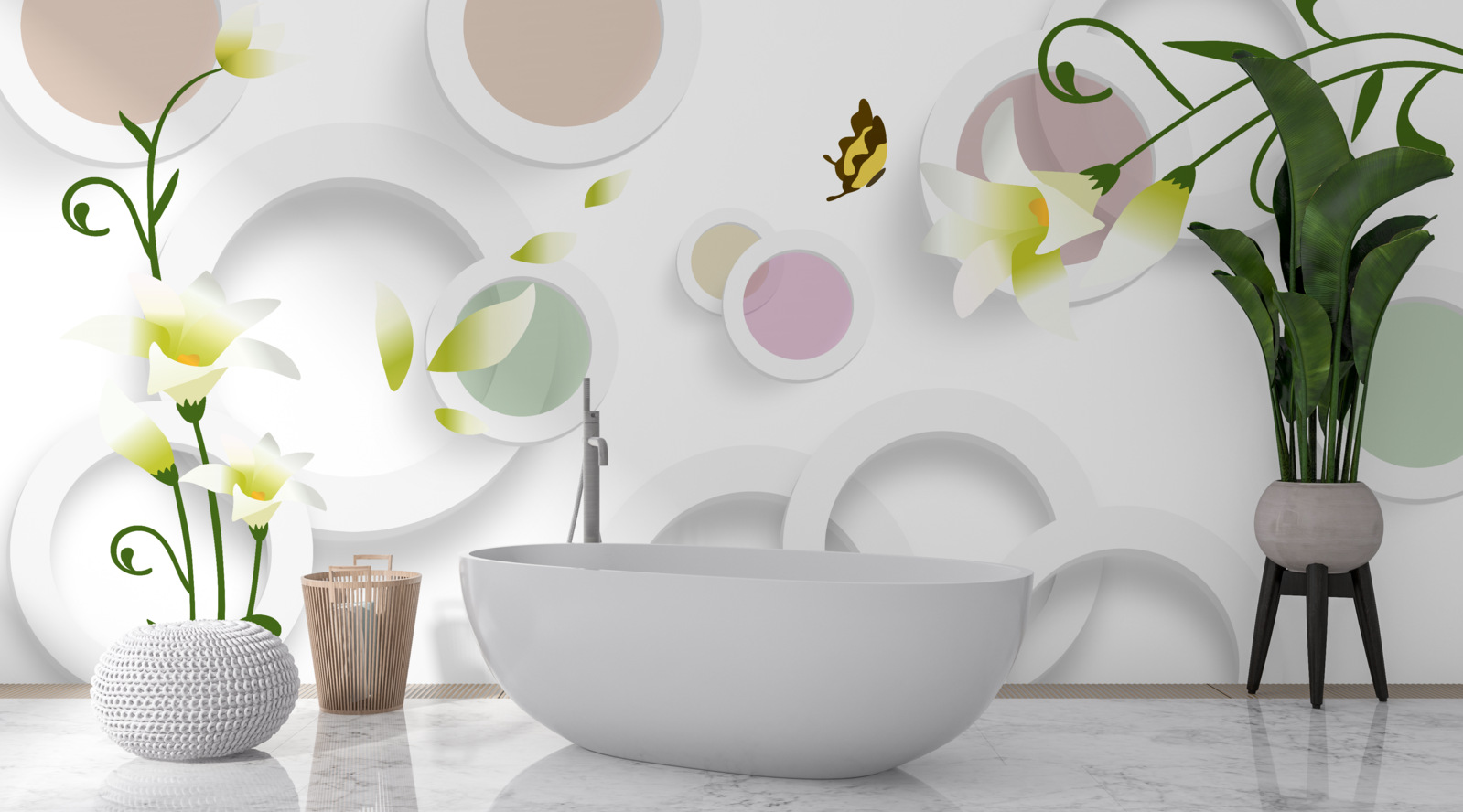 Fototapet ramurile sunt verzi, cu muguri galbeni și părți rotunjite