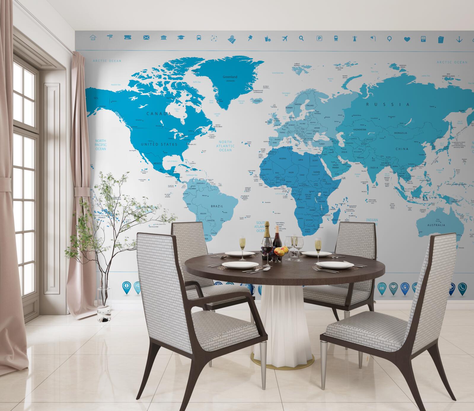 Fototapet nuanță albastră pe harta lumii