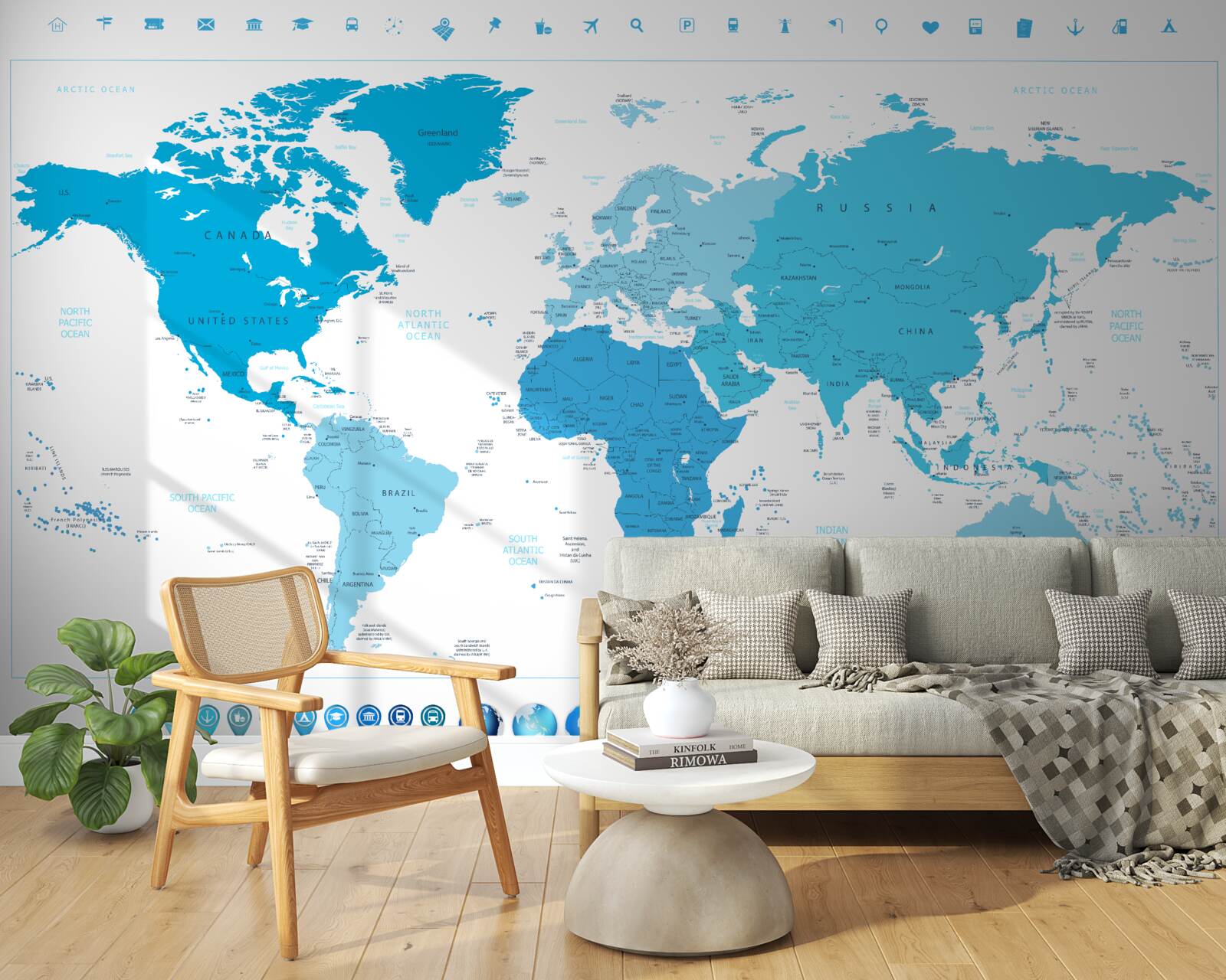 Fototapet nuanță albastră pe harta lumii