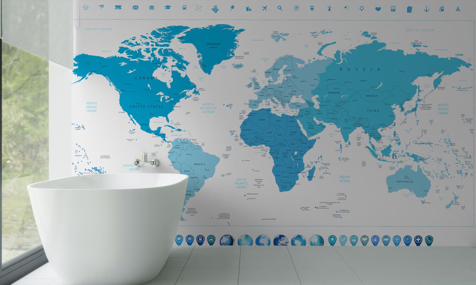 Fototapet nuanță albastră pe harta lumii