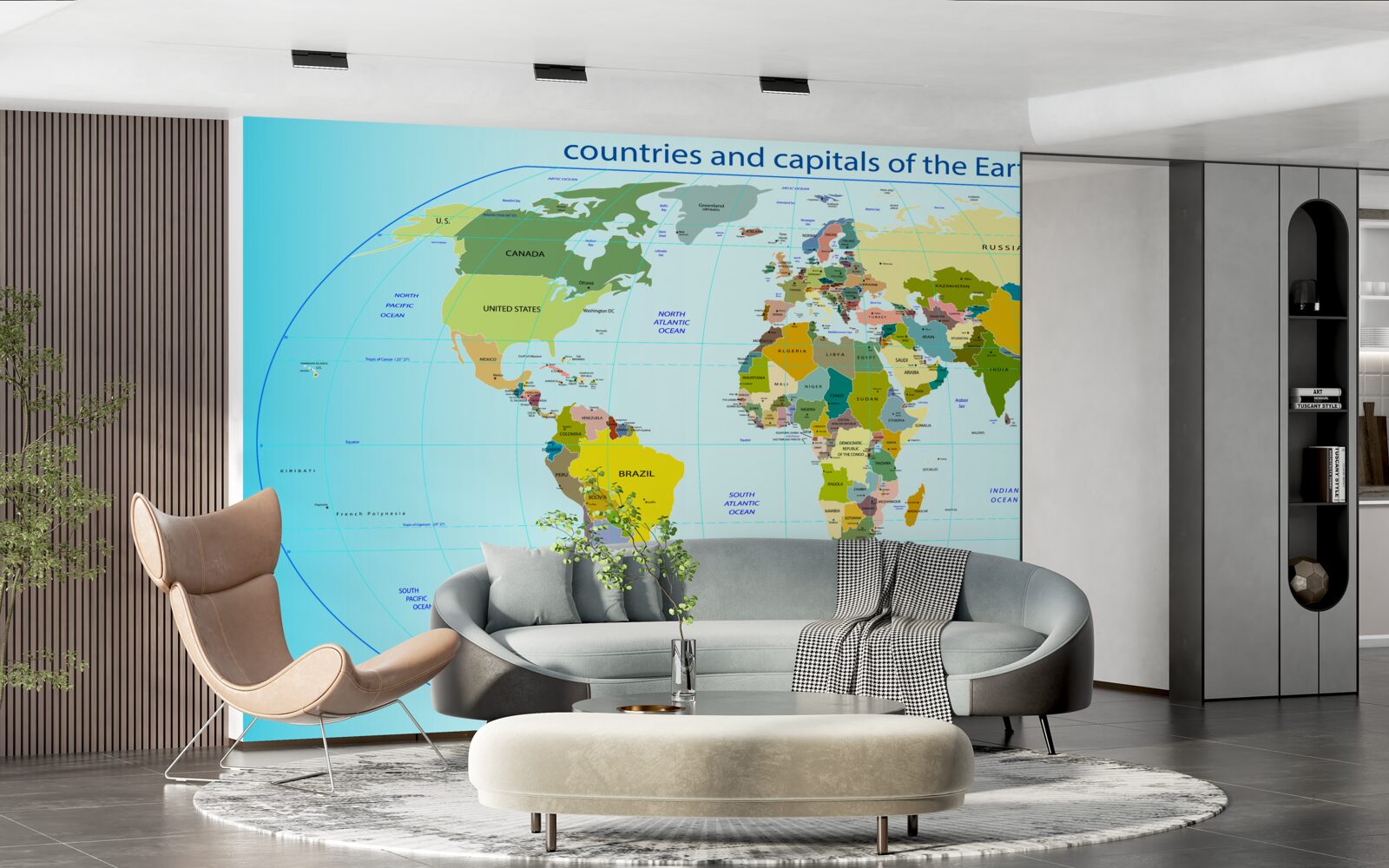 Fototapet harta lumii cu țările și capitalele acestora