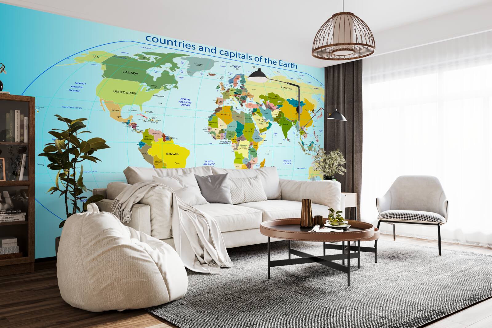 Fototapet harta lumii cu țările și capitalele acestora