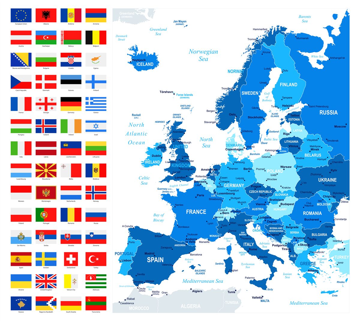 Fototapet harta Europei cu steagurile țărilor