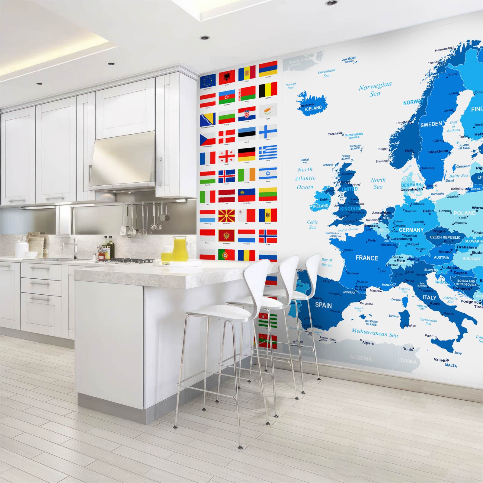 Fototapet harta Europei cu steagurile țărilor