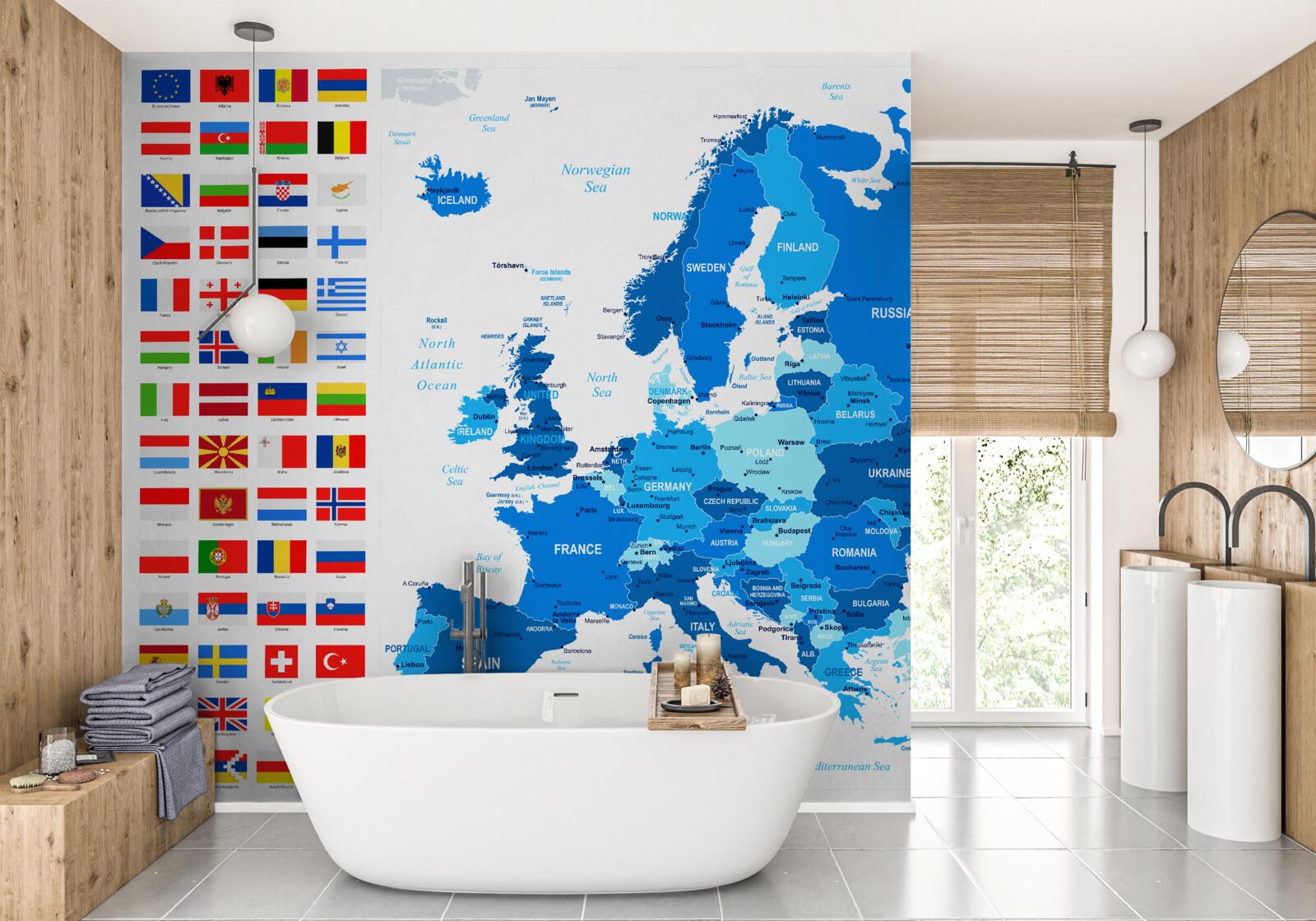 Fototapet harta Europei cu steagurile țărilor