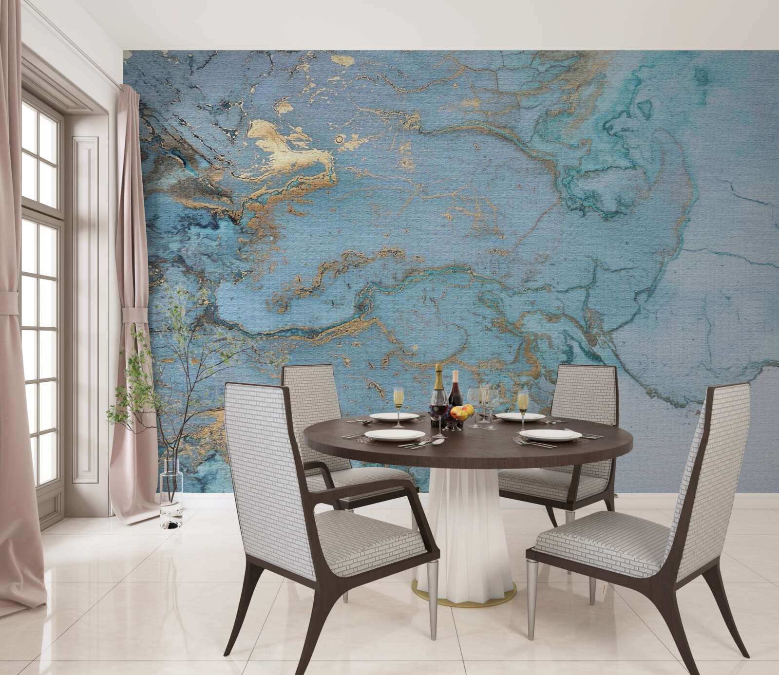 Fototapet marmură albastră cu velur auriu