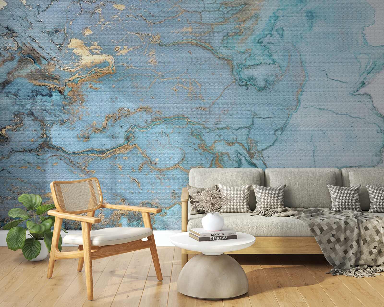 Fototapet marmură albastră cu velur auriu