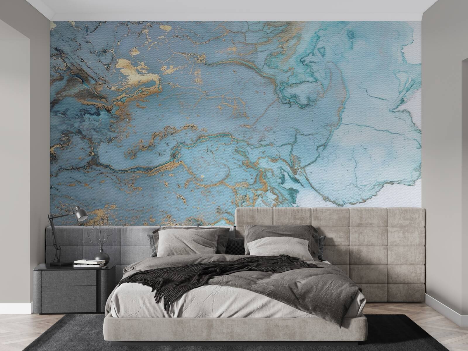 Fototapet marmură albastră cu velur auriu