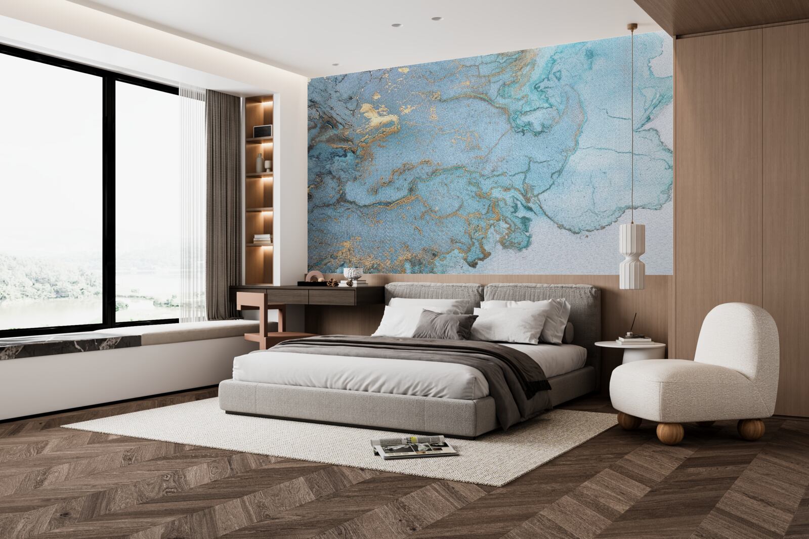 Fototapet marmură albastră cu velur auriu