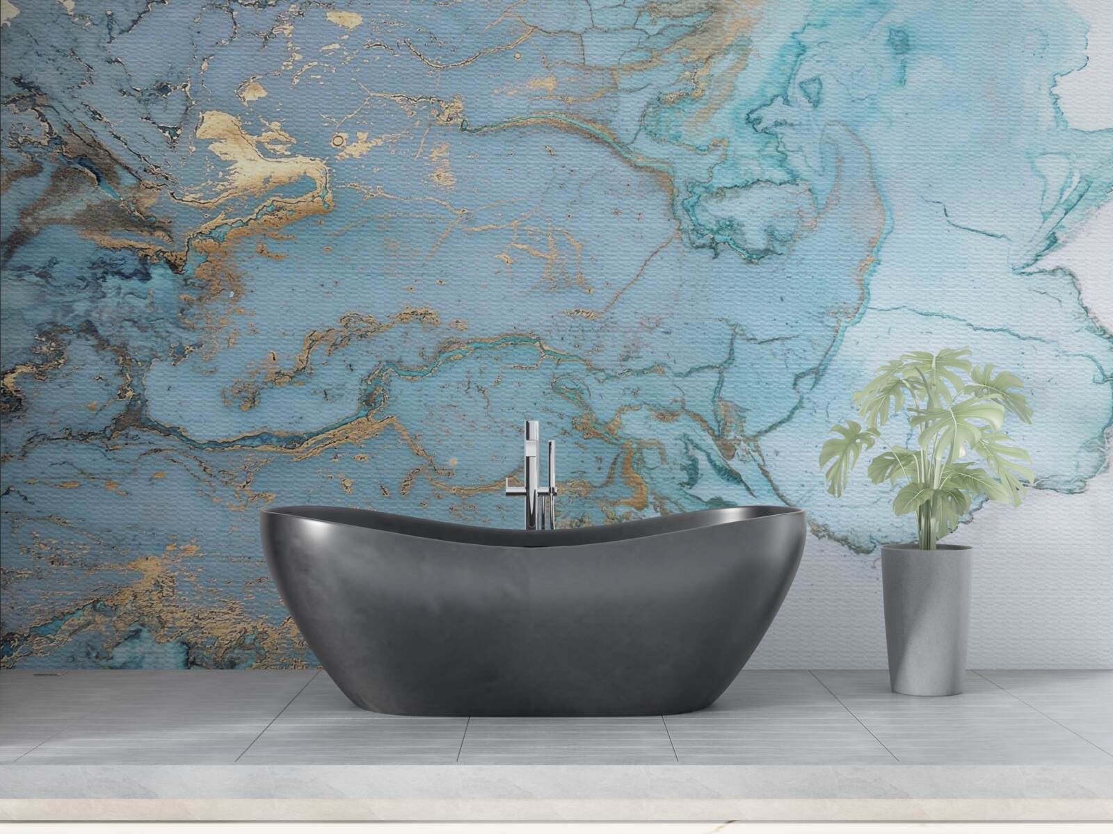 Fototapet marmură albastră cu velur auriu