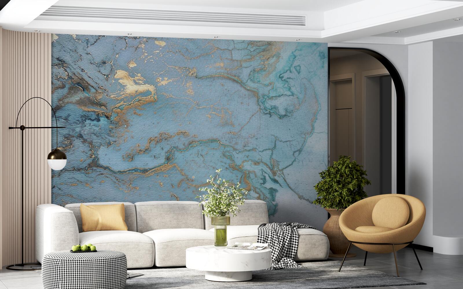 Fototapet marmură albastră cu velur auriu