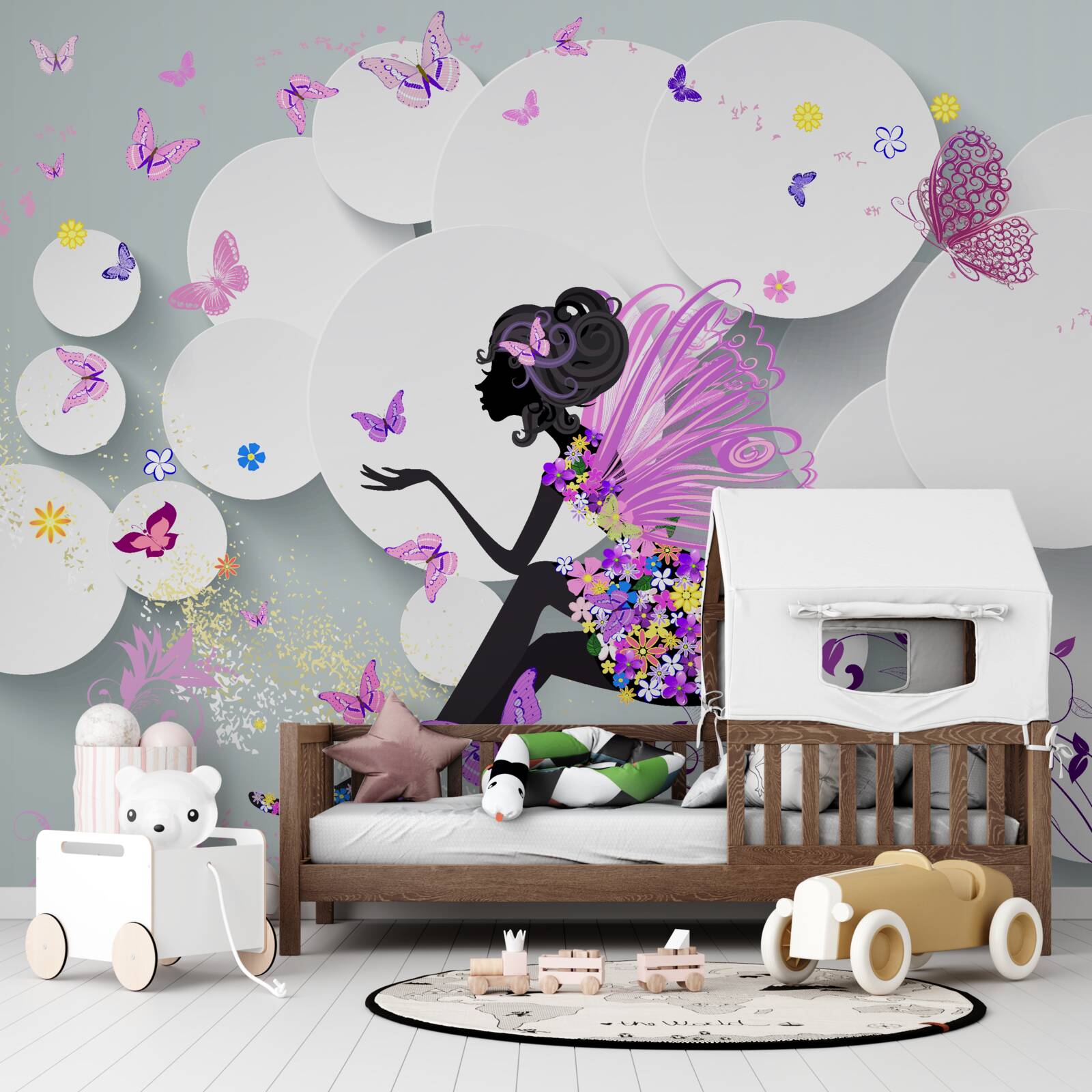 Fototapet fată reprezentată în rochie cu flori