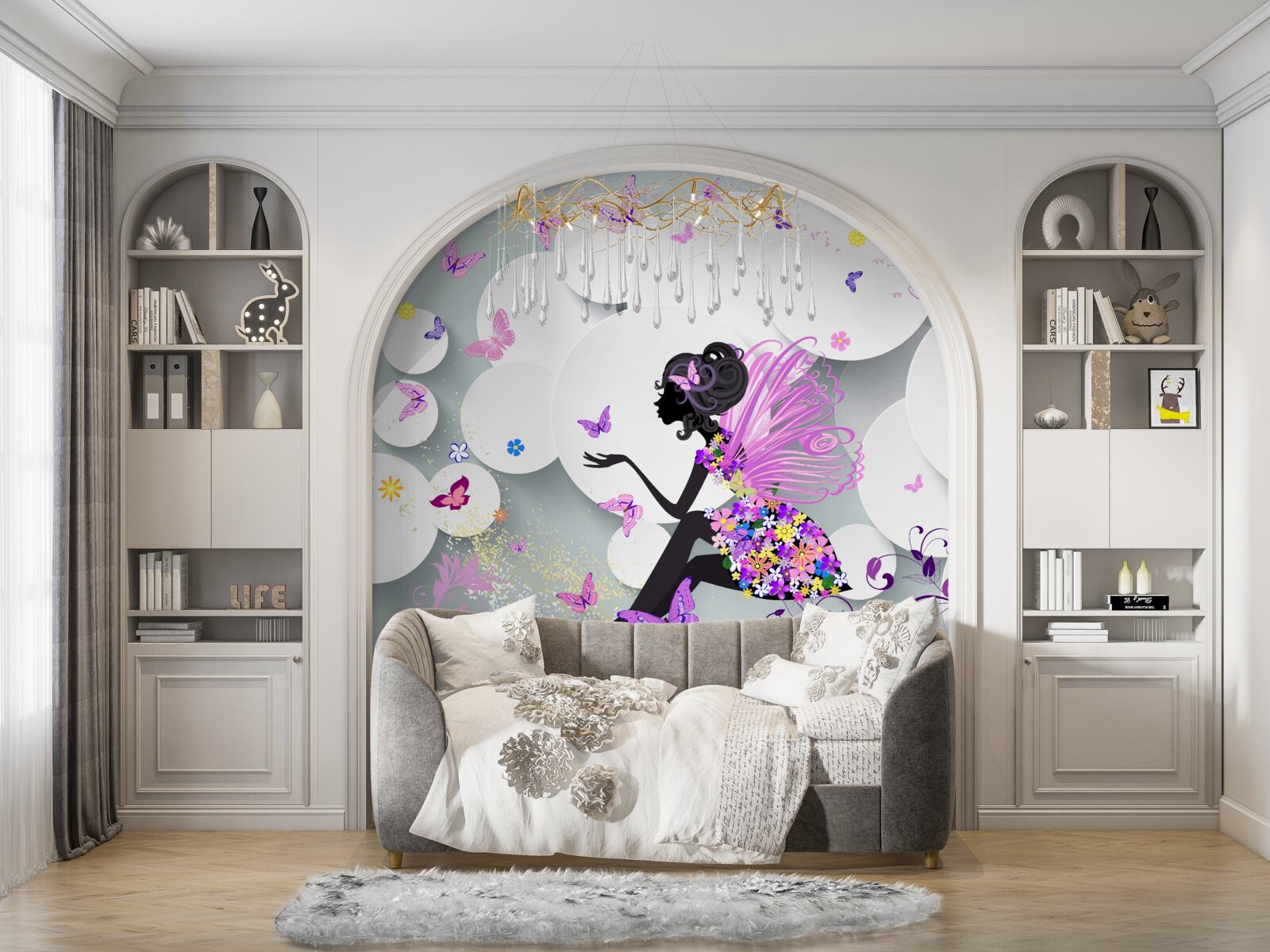 Fototapet fată reprezentată în rochie cu flori