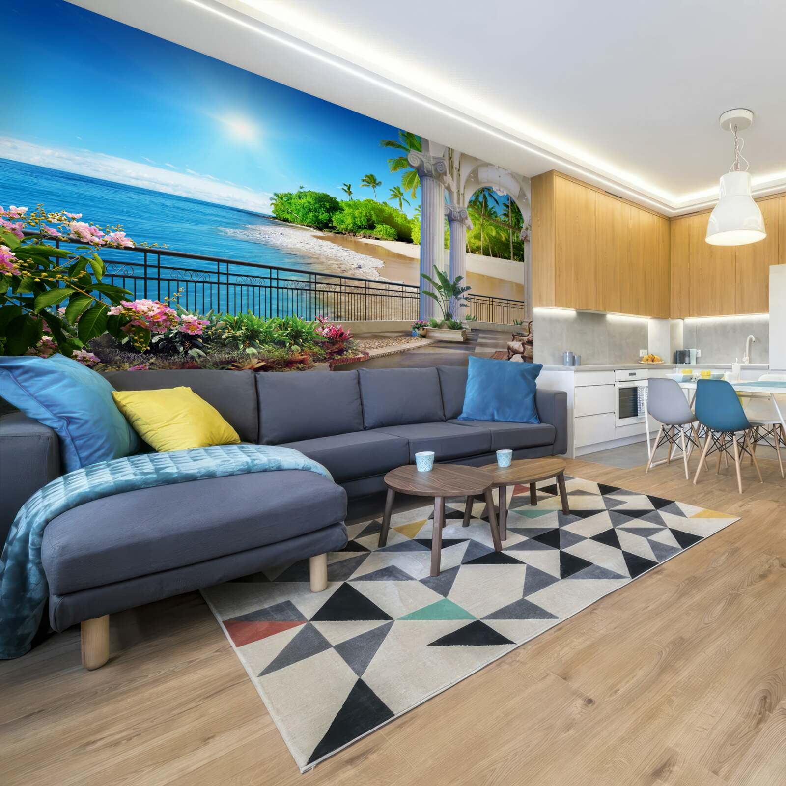 Fototapet vedere panoramică la ocean și plajă de pe terasă