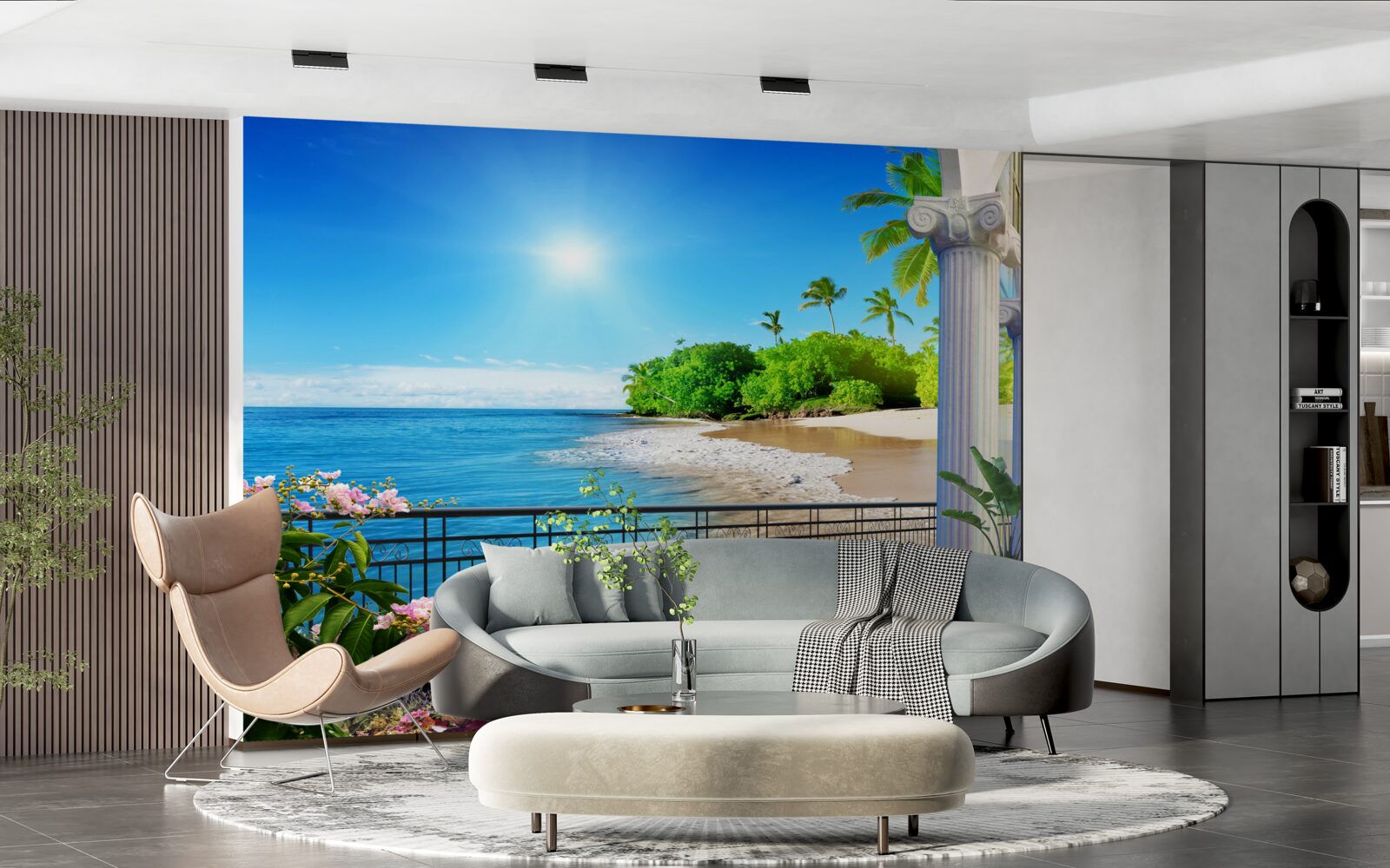 Fototapet vedere panoramică la ocean și plajă de pe terasă