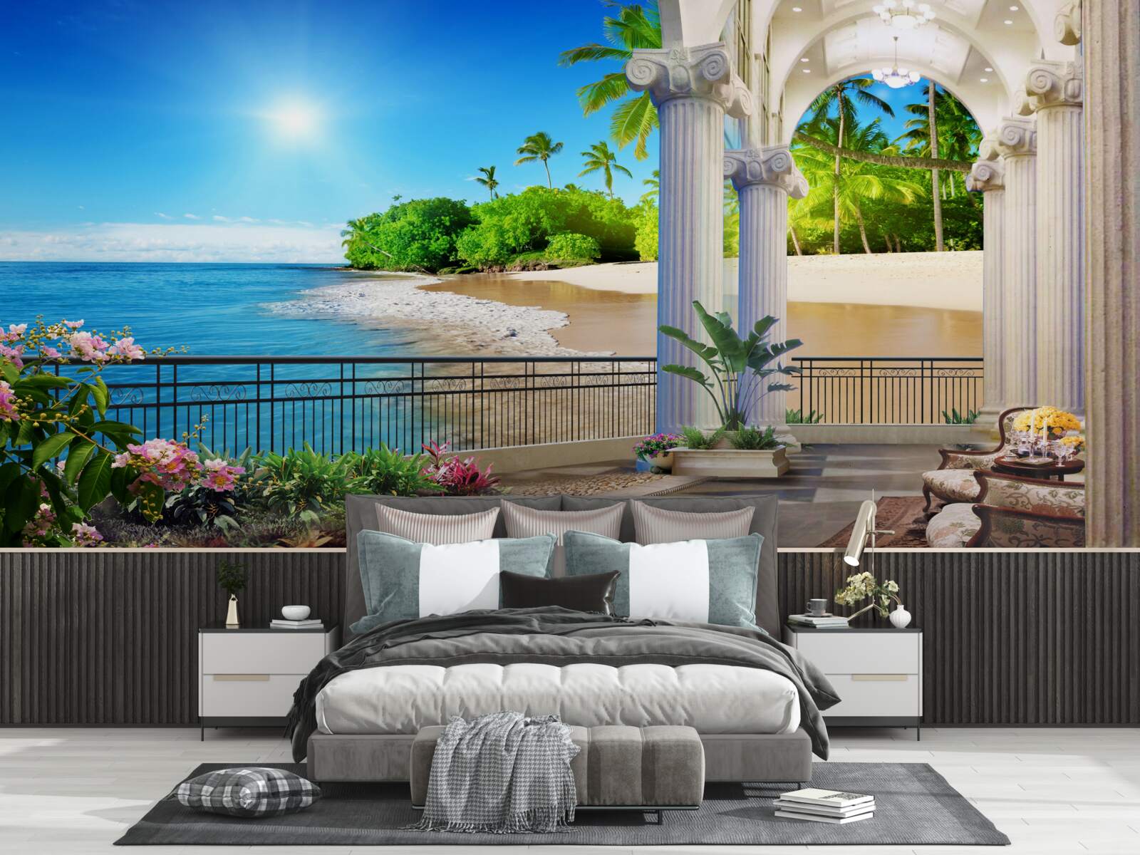 Fototapet vedere panoramică la ocean și plajă de pe terasă