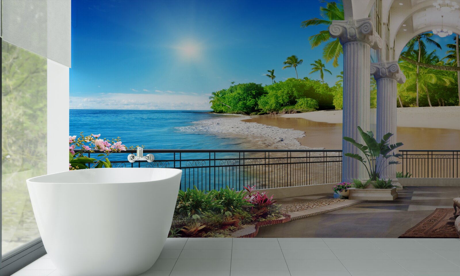 Fototapet vedere panoramică la ocean și plajă de pe terasă