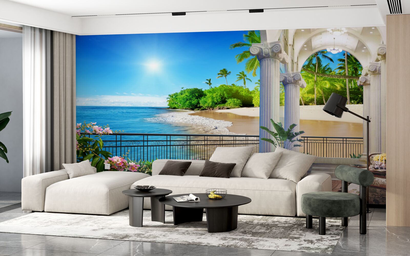 Fototapet vedere panoramică la ocean și plajă de pe terasă