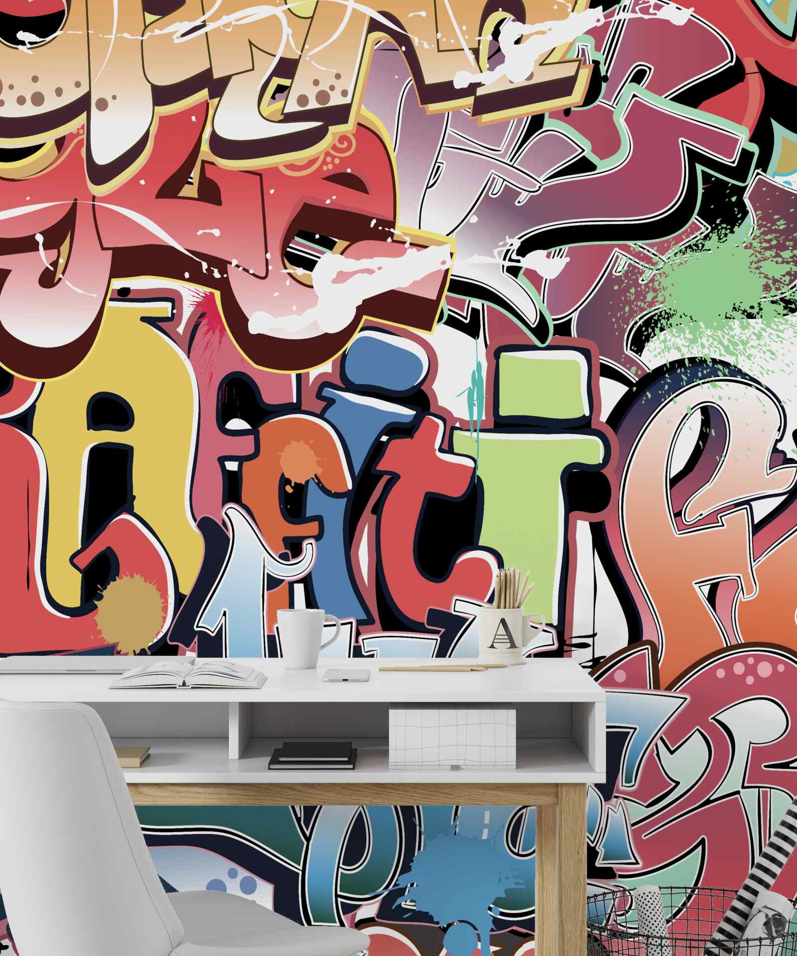 Fototapet inscripții graffiti în diferite culori