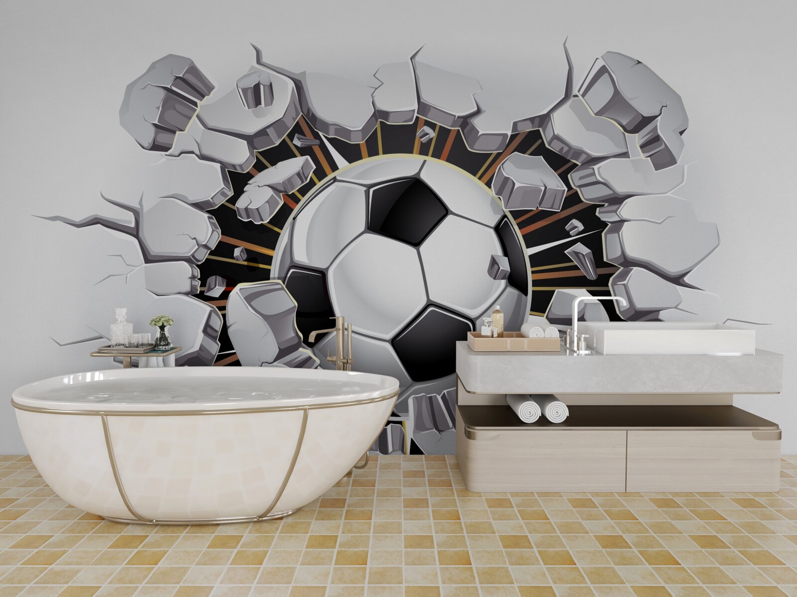 Fototapet fotbal care zboară prin aer