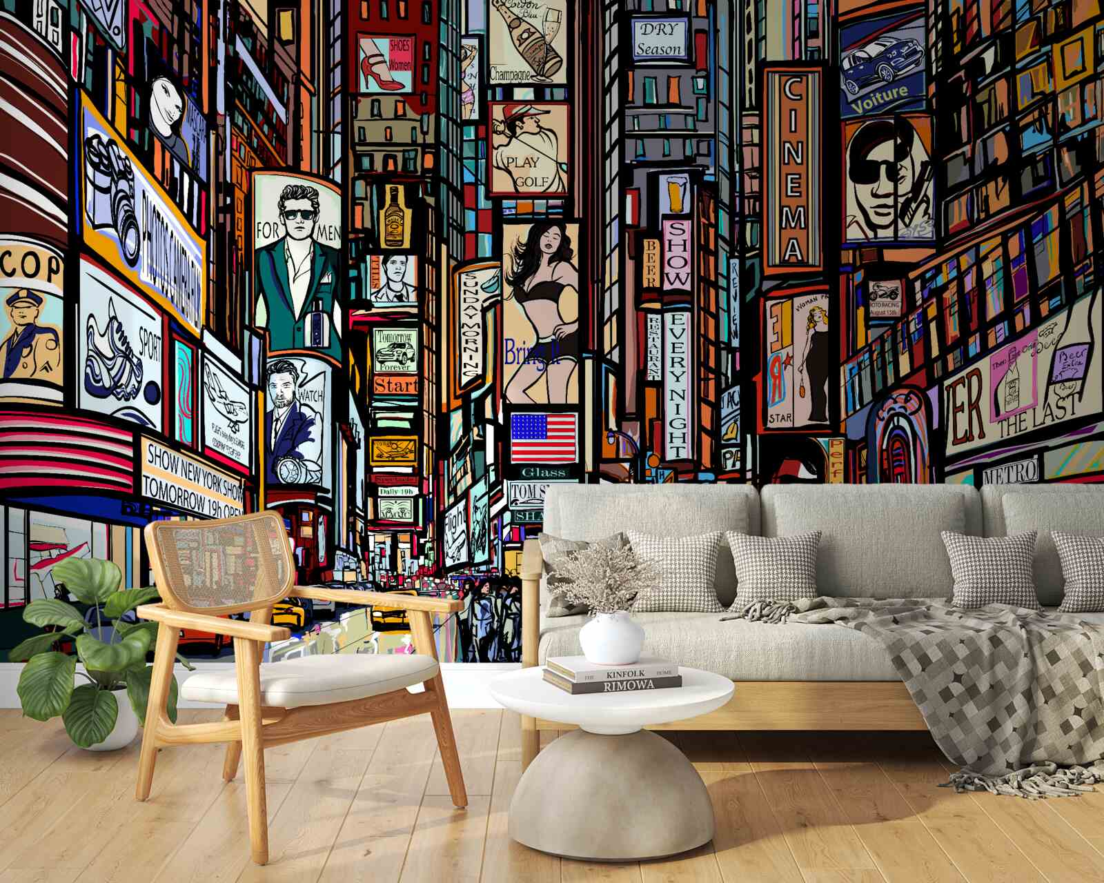 Fototapet piața este decorată cu panouri publicitare