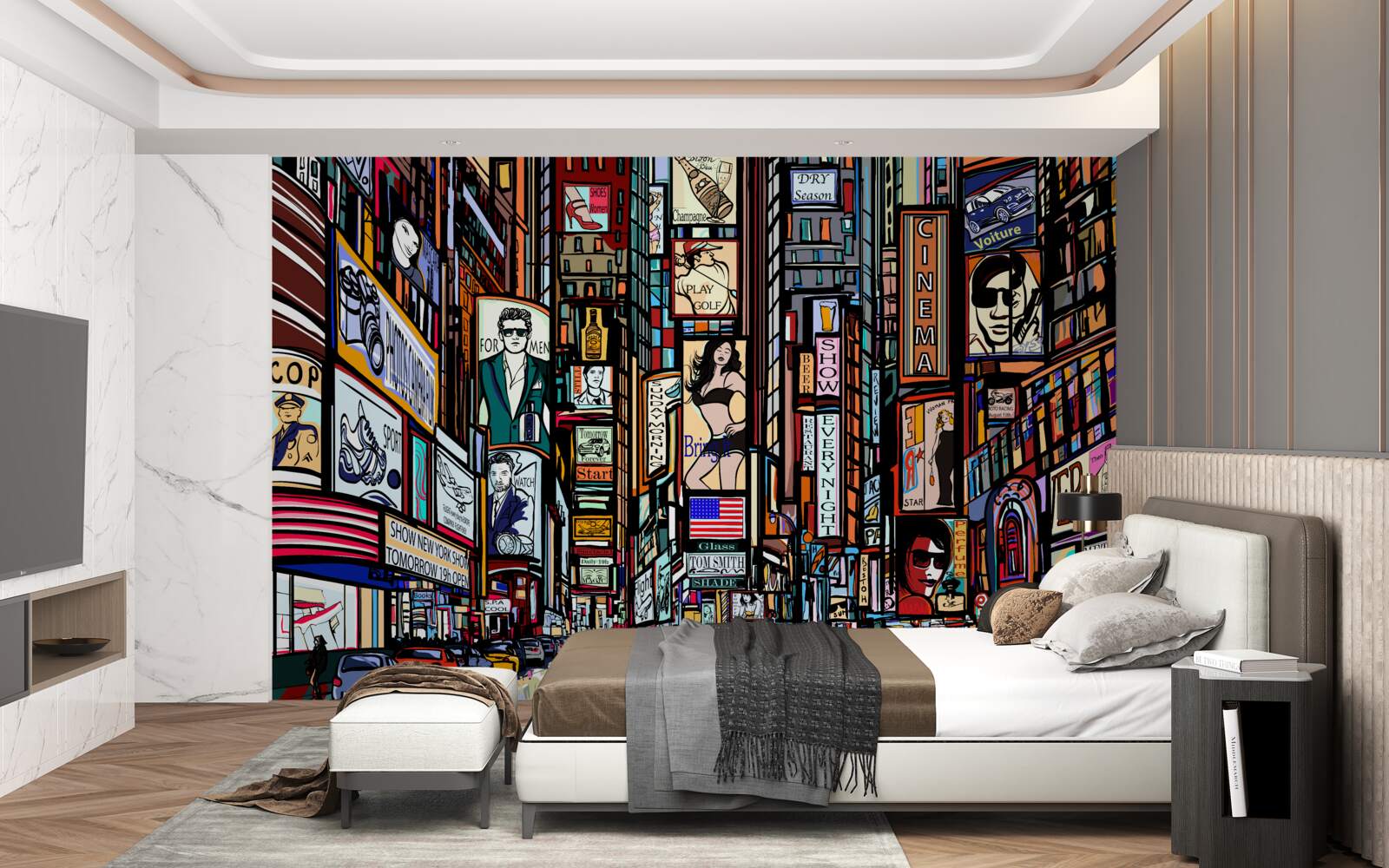 Fototapet piața este decorată cu panouri publicitare