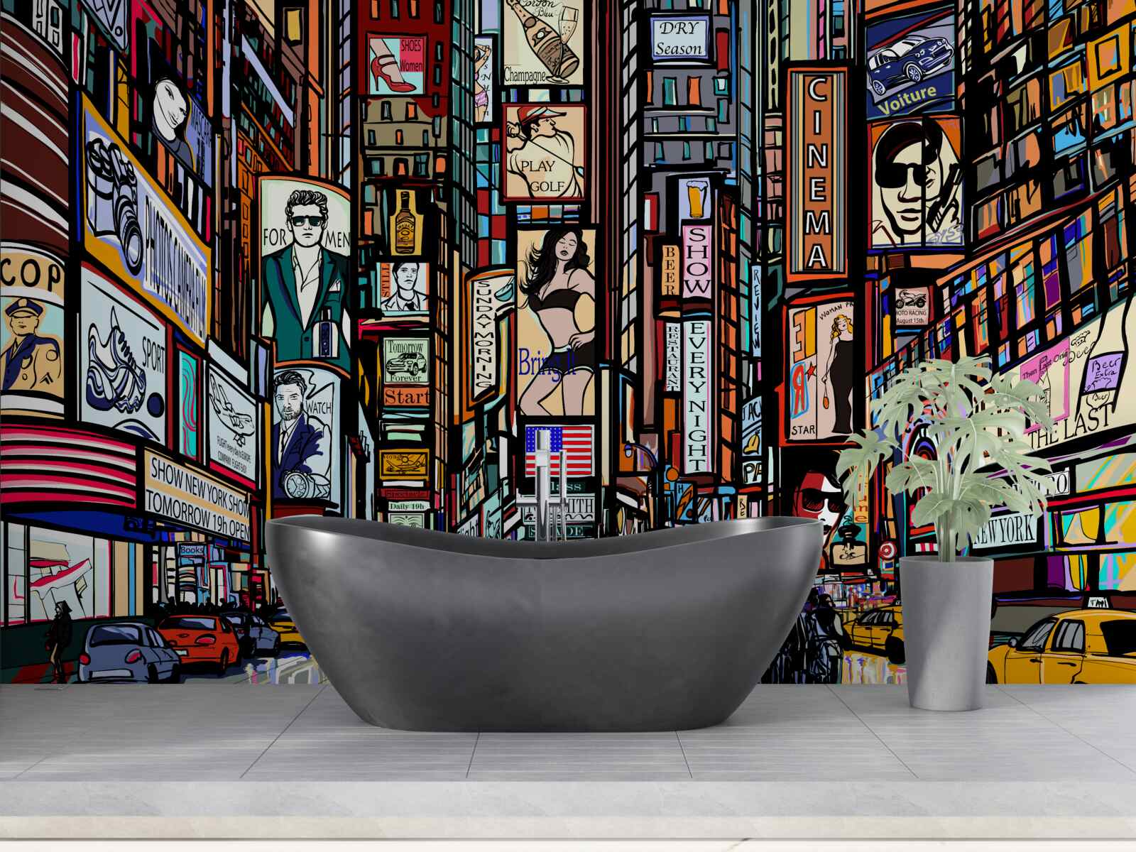 Fototapet piața este decorată cu panouri publicitare