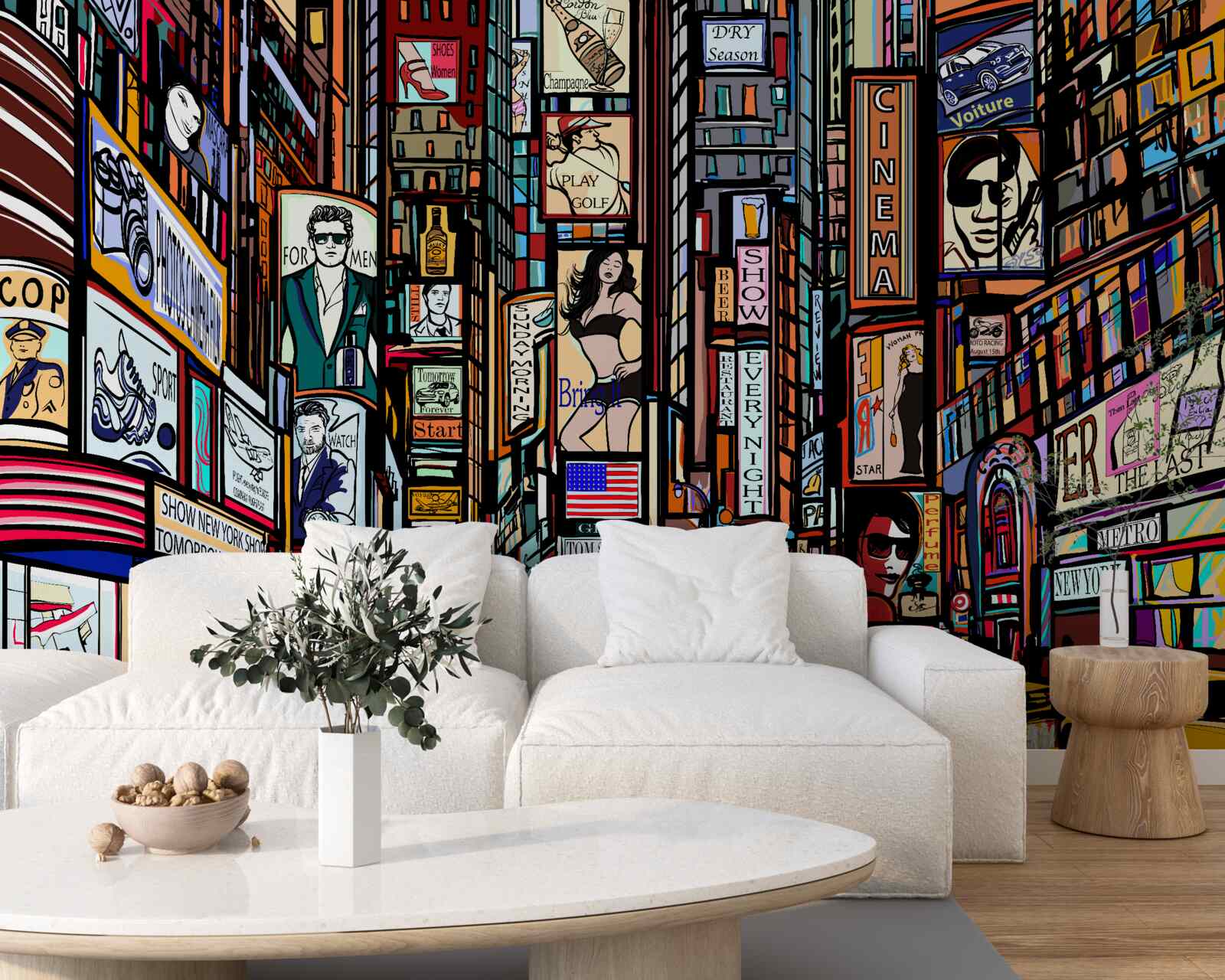 Fototapet piața este decorată cu panouri publicitare