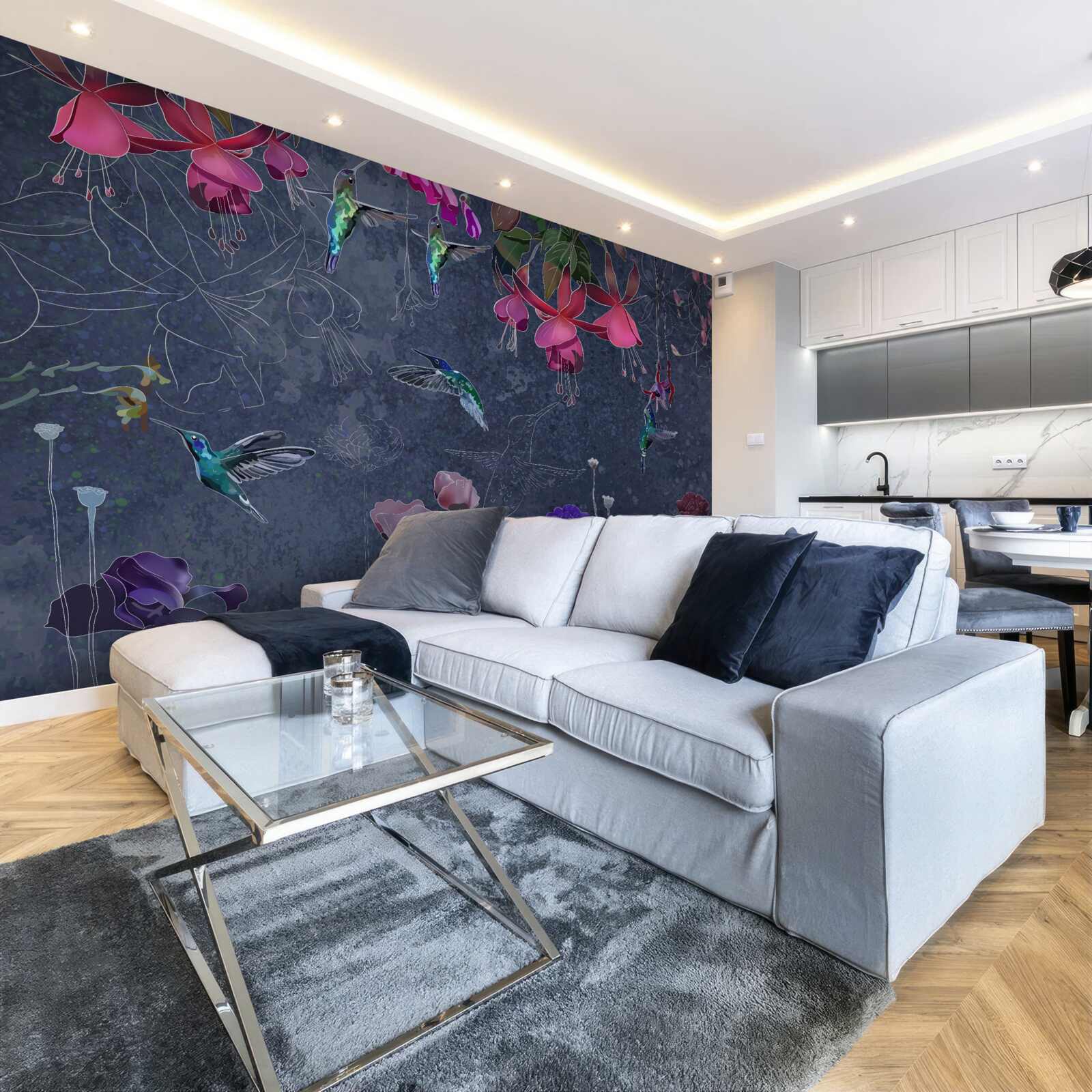 Fototapet flori și colibri